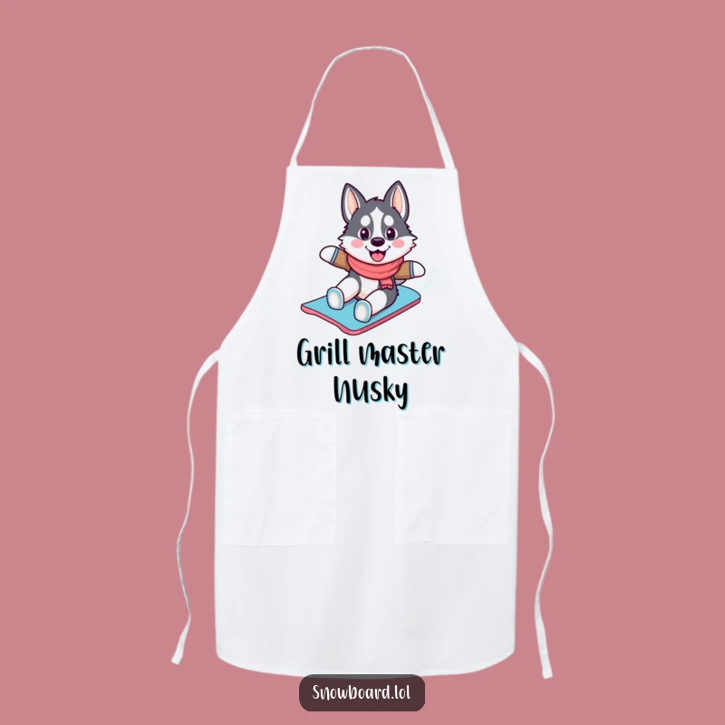 Funny Husky Snowboarding Apron: Kitchen Snow Day Fun Gift