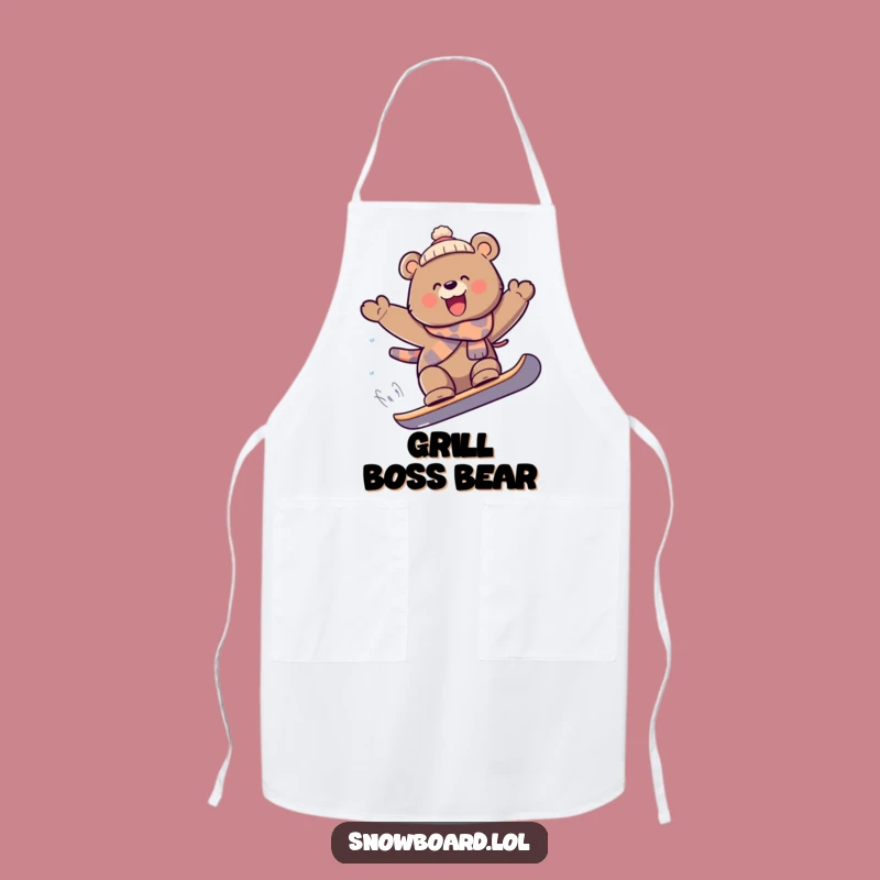 Funny Bear Snowboard Apron: Chef Bear Cooking Up Extreme Fun, Hilarious Kitchen Gift