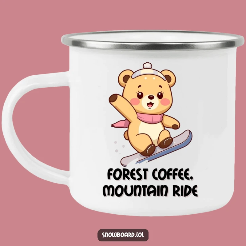 Funny Bear Cub Snowboarding Camping Mug: Wild Adventure Fuel Gift
