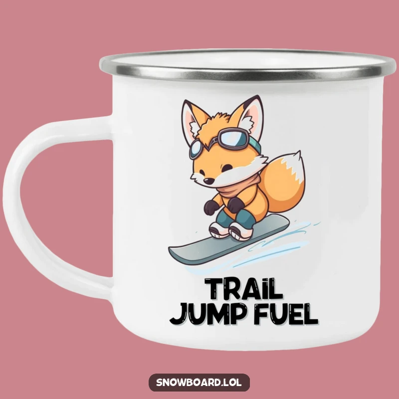 Funny Fox Cub Snowboarding Jump Camping Mug - Rugged & Hilarious Outdoor Gear