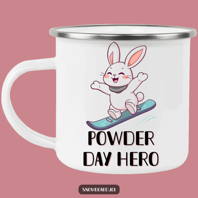 Funny Snowboard Rabbit Camping Mug - Outdoor Adventure Jump, Rustic Fun!