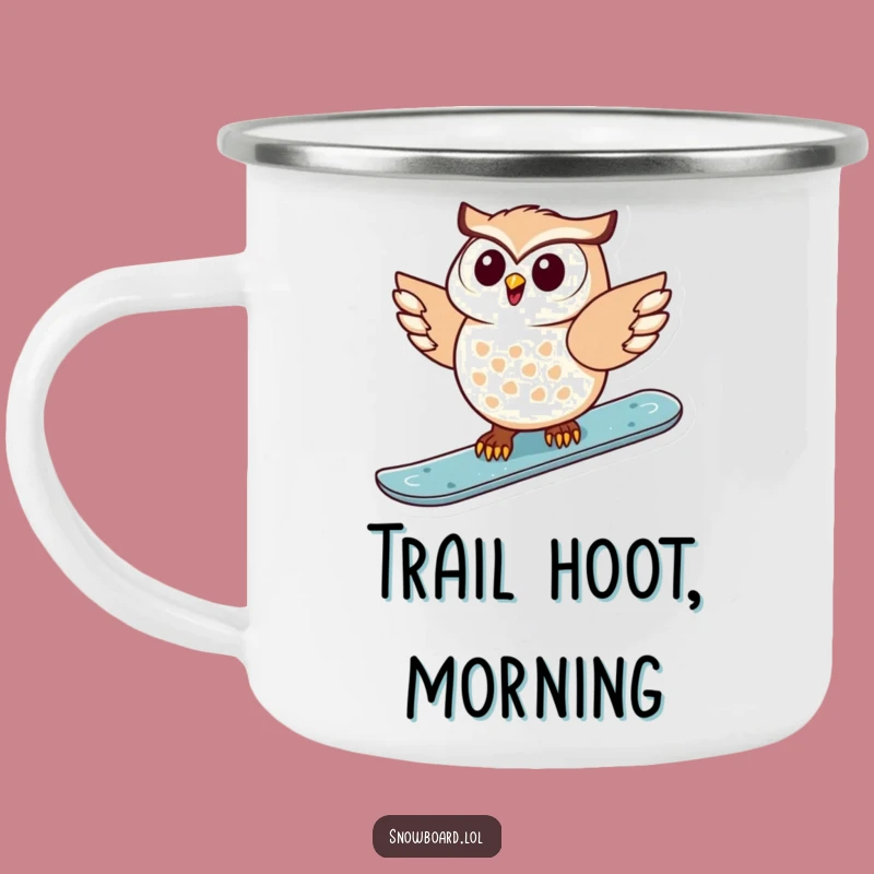 Funny Snowboarding Owl Camping Mug: Outdoor Fun & Gliding Bird, Gift