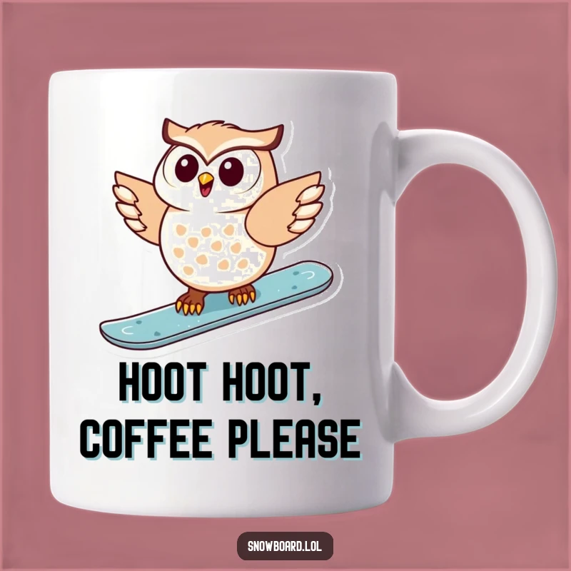 Funny Snowboarding Owl Mug: A Delighted Bird Gliding on Skis, Perfect Gift