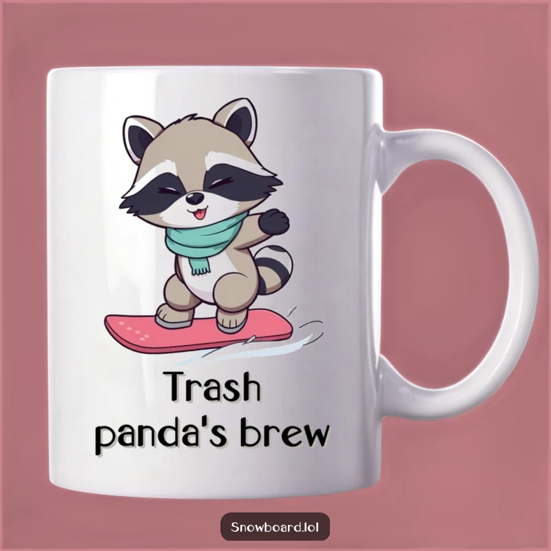Funny Winking Raccoon Mug: Snowboarding Bandit's Jump, Hilarious Gift Idea