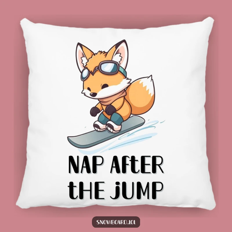 Funny Fox Cub Snowboarding Jump Pillow - Cozy & Hilarious Home Decor
