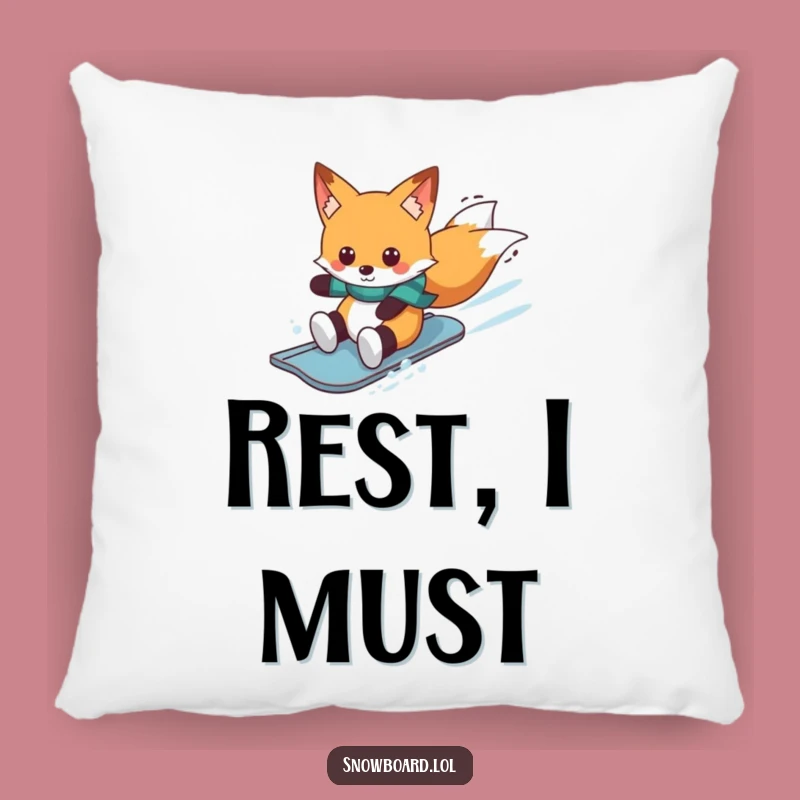 Funny Fox Snowboard Pillow: Cozy Cheerful Rider, Delightful Winter Accent Pillow