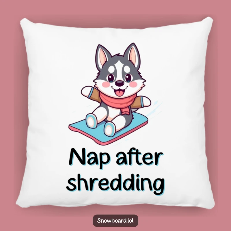 Funny Husky Snowboarding Pillow: Cozy Up With Snowy Paws Gift