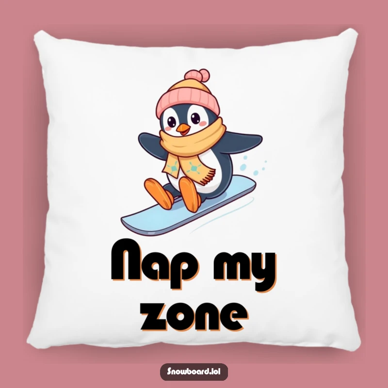 Funny Penguin Snowboard Pillow: Cozy Happy Whistler, Delightful Winter Accent Pillow