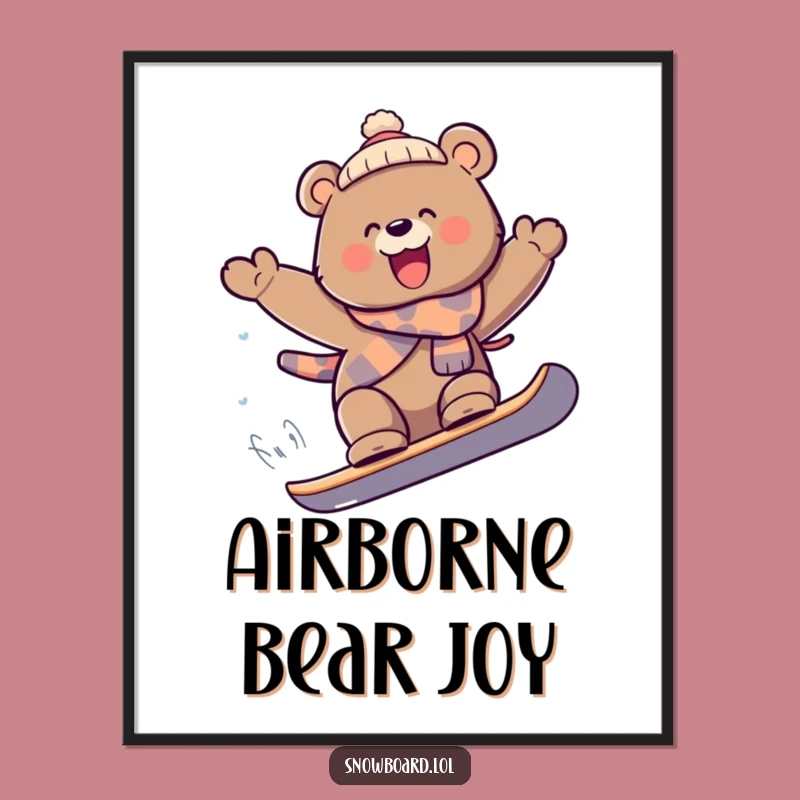 Funny Bear Snowboard Digital Art: Instant Download, Joyful Air Print, Funny Gift