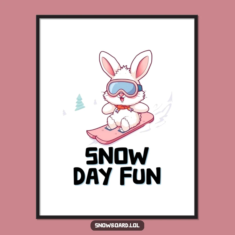 Funny Bunny Snowboard Digital Print: Fluffy Bunny Art for a Hilarious Gift!