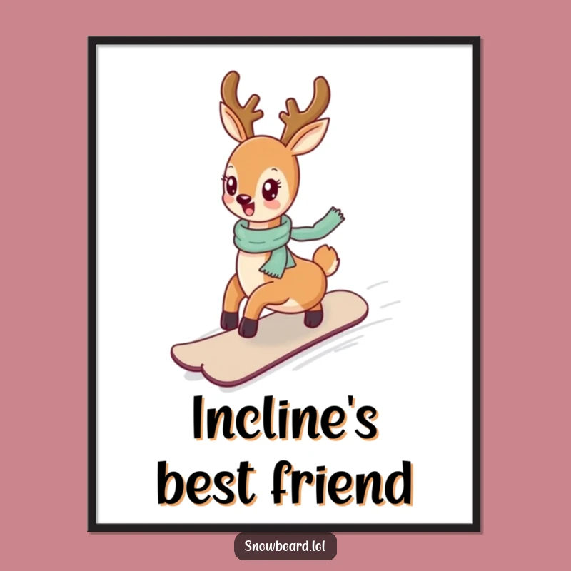 Funny Deer Snowboarding Digital Print - Instant Cheerful Winter Art