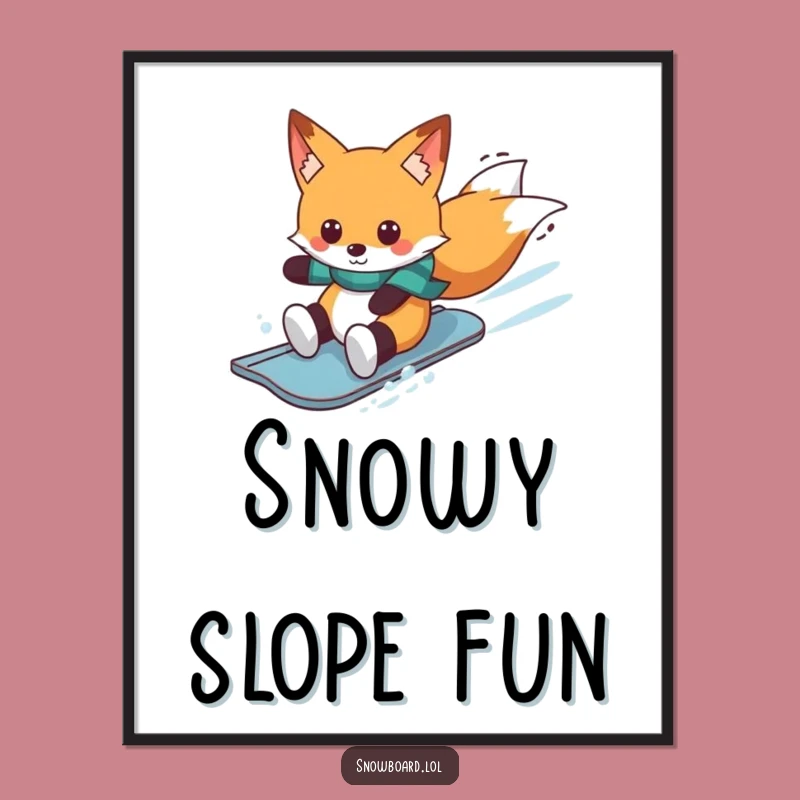 Funny Fox Snowboard Digital Art: Instant Download, Cheerful Whistler Print, Funny Gift