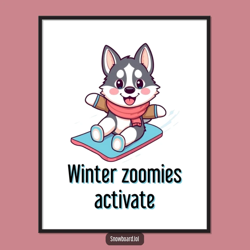 Funny Husky Snowboarding Digital Art: Instant Winter Smiles Gift