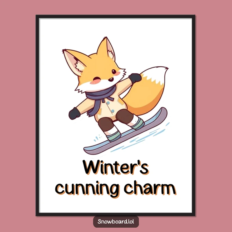 Funny Fox Snowboarding Digital Art: Instant Elegant Winter Fun Gift