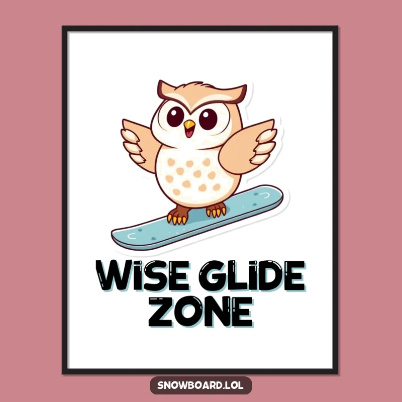 Funny Snowboarding Owl Digital Art: Delighted Bird Gliding, Instant Humorous Decor