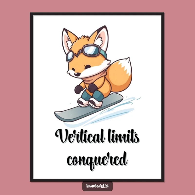 Funny Fox Cub Snowboarding Jump Poster - Hilarious Wall Art for Snow Lovers