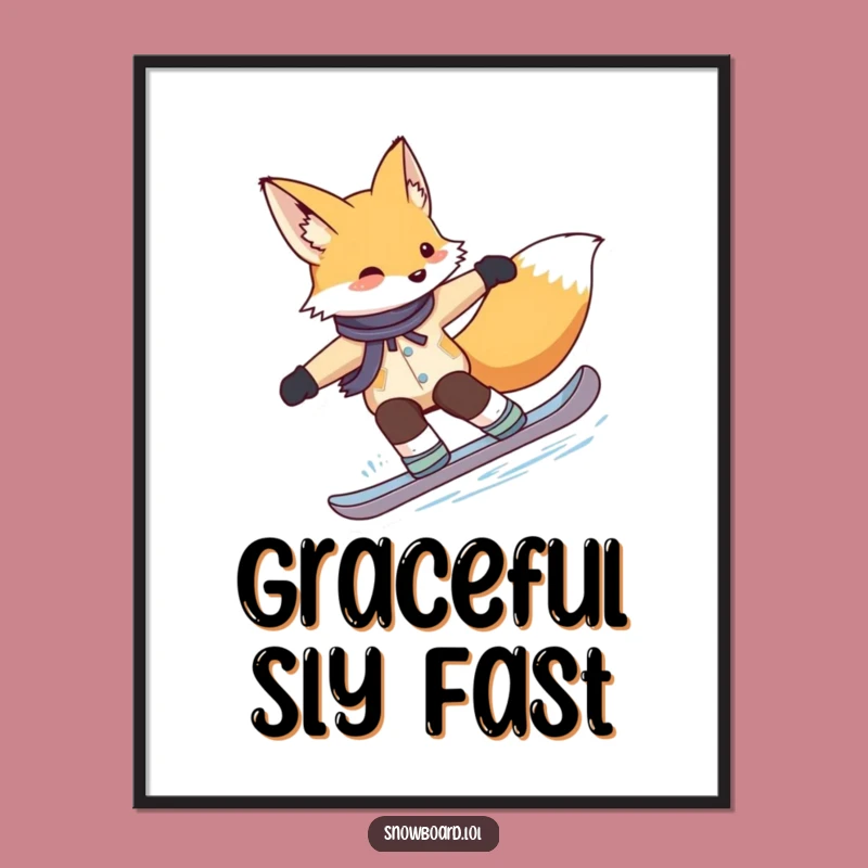 Funny Fox Snowboarding Poster: Elegant Winter Sports Art Gift