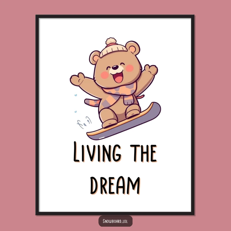 Funny Bear Snowboard Poster: Joyful Air Wall Art, Humorous Extreme Decor Gift
