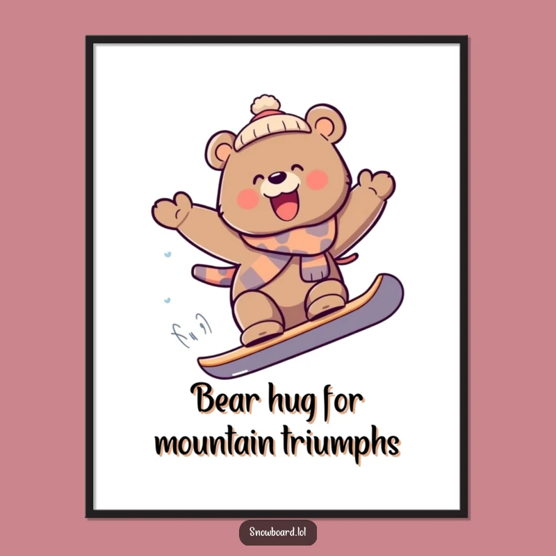Funny Free Printable Wall Art: Snowboarding Bear - Quirky Downloadable Action Decor