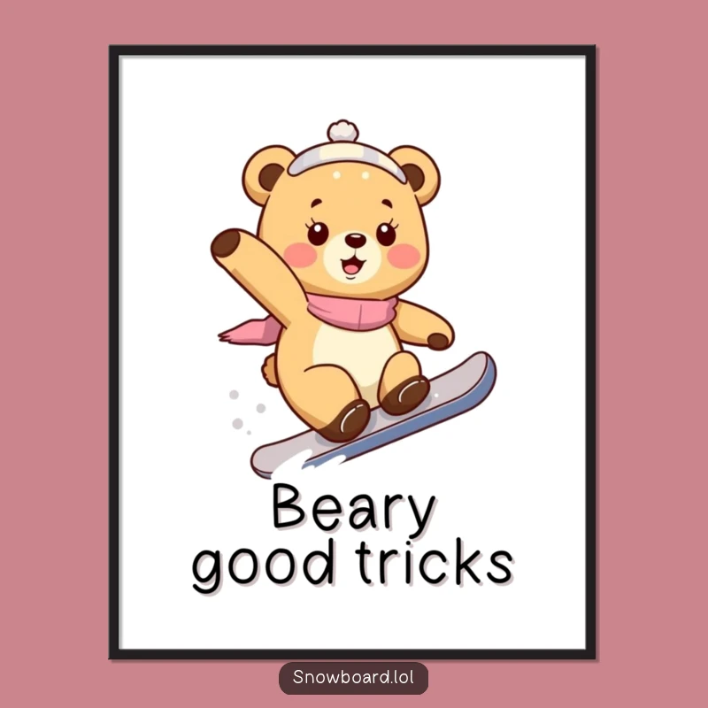 Free Printable Wall Art: Playful Bear Cub Snowboarder Art for a Cool Downloadable Gift