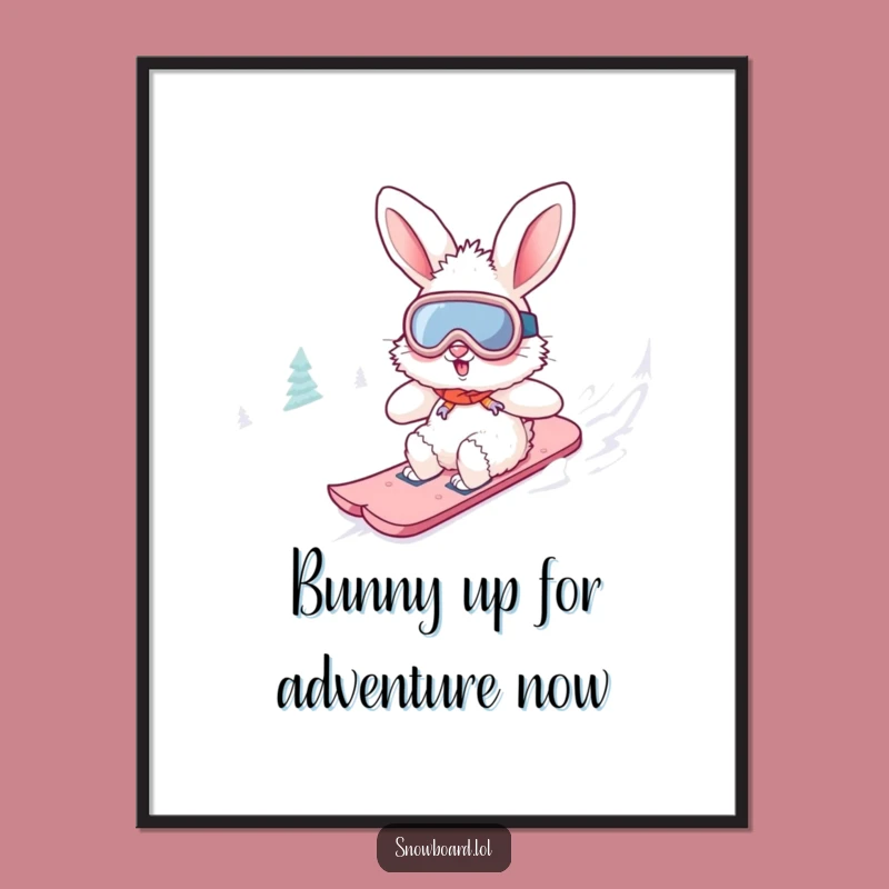 Free Printable Funny Bunny Wall Art: Snowboarding Rabbit Winter Downloadable Decor
