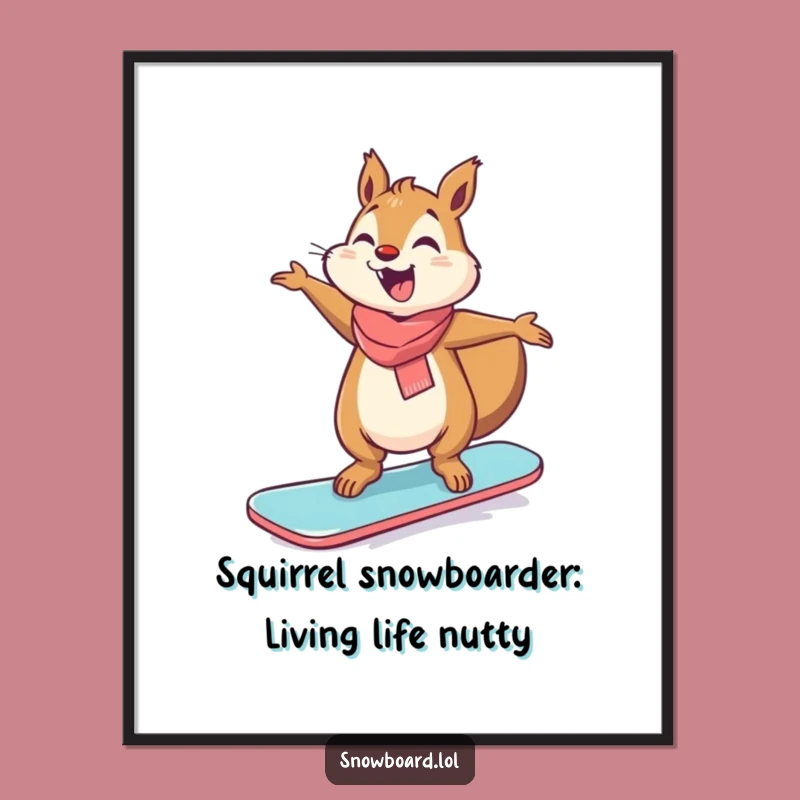 Free Printable Squirrel Snowboarder Wall Art: Giggling Balance Downloadable Art
