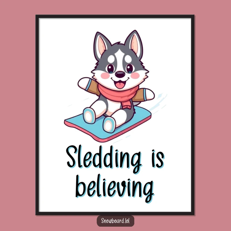 Free Printable Wall Art: Cheerful Husky Snowboarder Art for a Cool Downloadable Gift