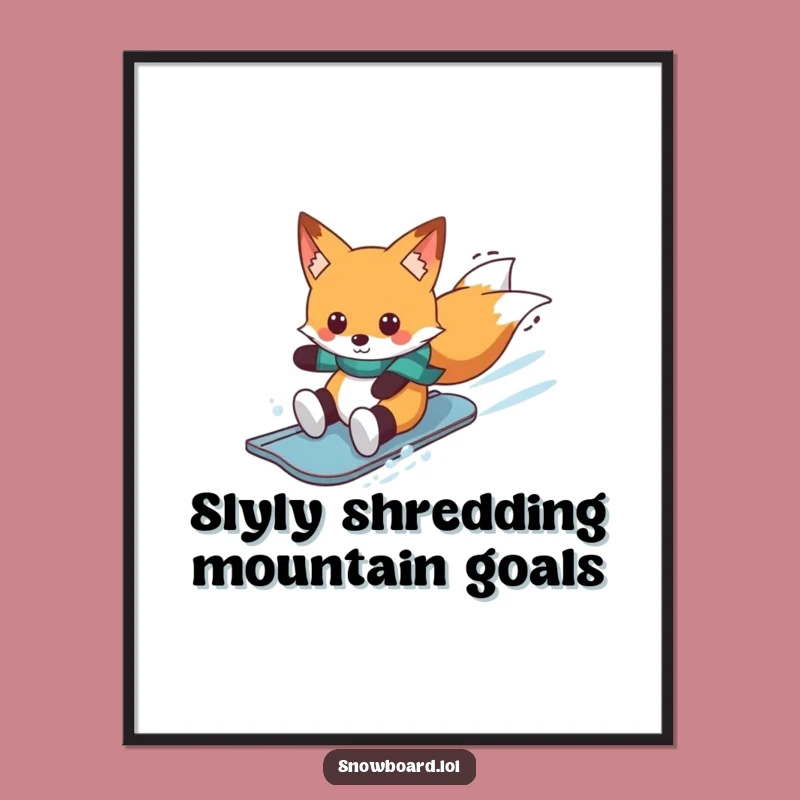 Funny Free Printable Wall Art: Snowboarding Fox - Quirky Downloadable Winter Decor