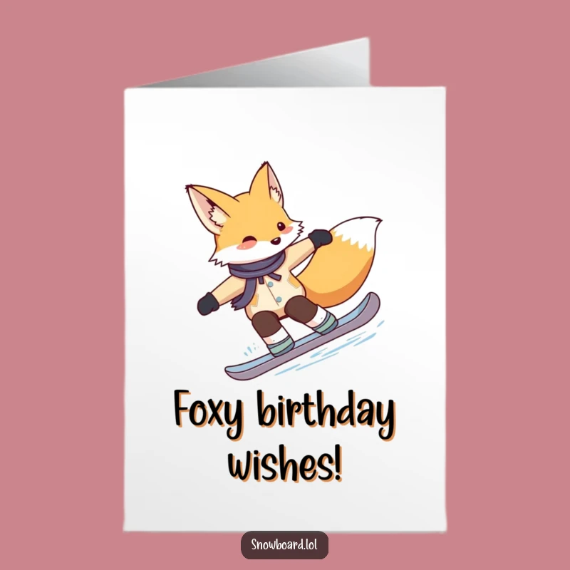 Free Printable Birthday Card: Cute Fox Snowboarder for a Joyful Downloadable Gift