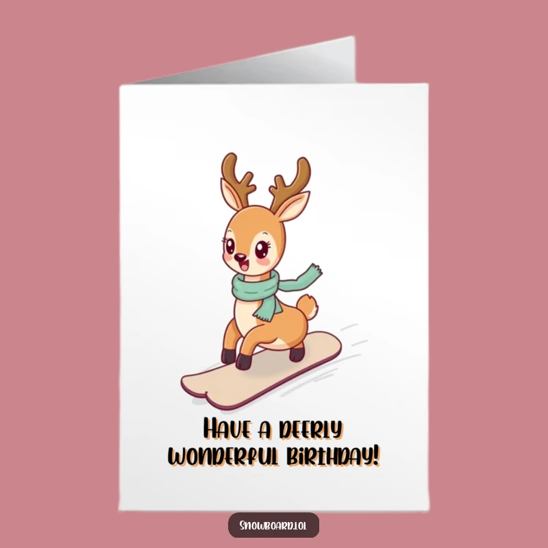 Free Printable Deer Snowboarder Birthday Card: Cheerful Ride Downloadable Gift