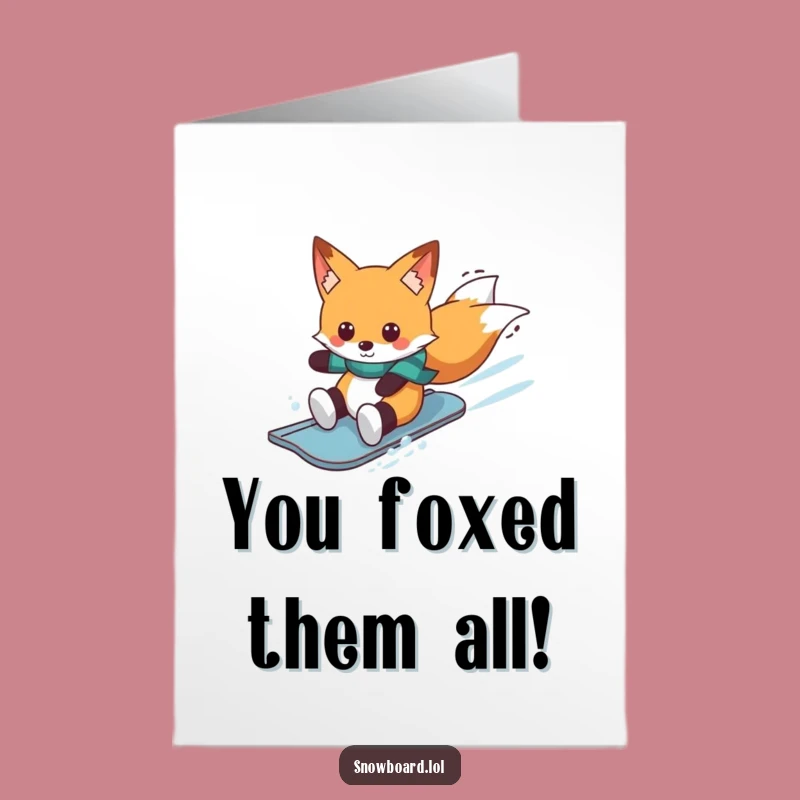 Free Printable Congratulations Card: Snowboarding Fox - Funny Downloadable Winter Gift