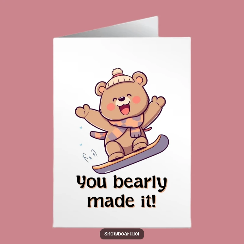 Free Printable Congratulations Card: Snowboarding Bear - Funny Downloadable Action Gift