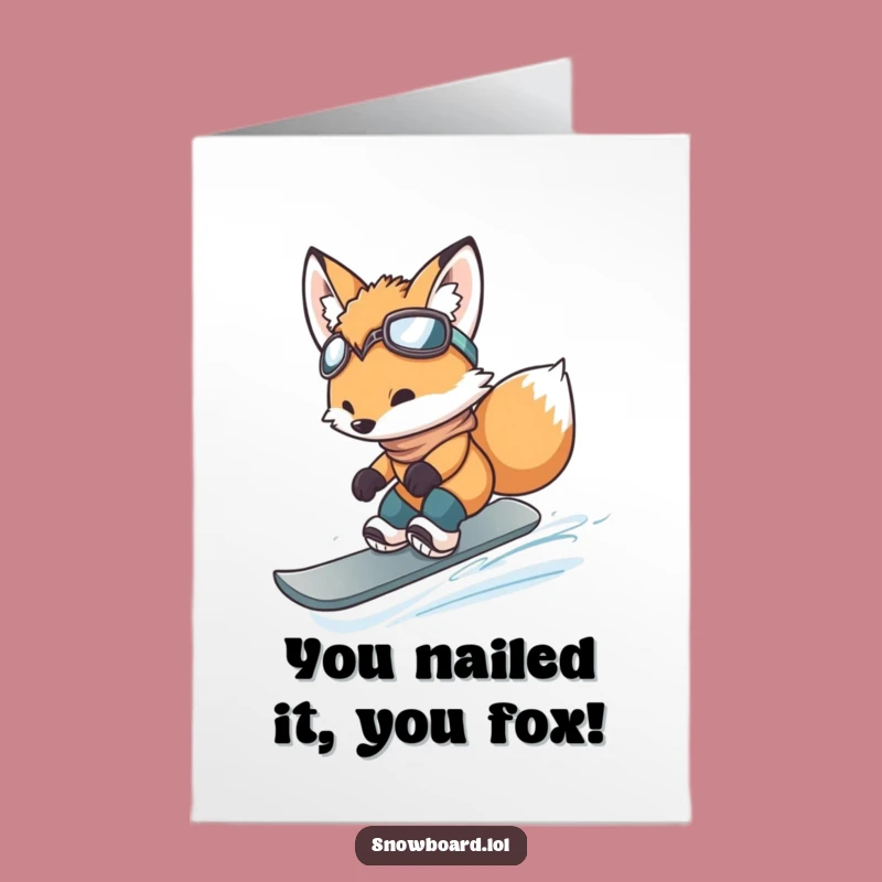 Free Printable Fox Snowboarder Congrats Card: Funny Cub Jump Downloadable Gift Idea