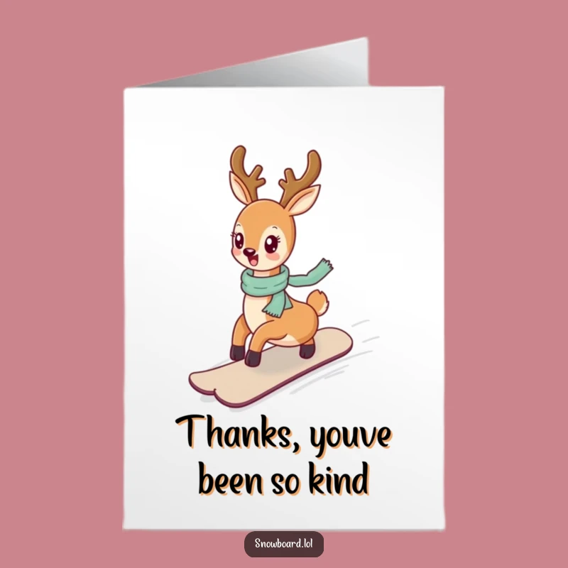 Free Printable Deer Snowboarder Thank You Card: Cheerful Ride Downloadable Gift