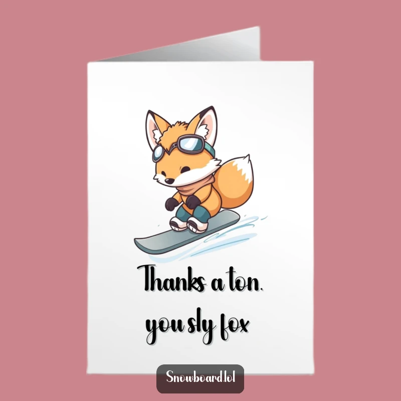Free Printable Fox Snowboarder Thank You Card: Funny Cub Gratitude Downloadable Gift