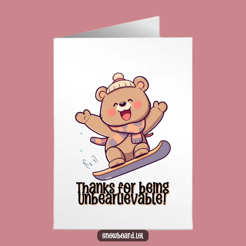 Free Printable Thank You Card: Snowboarding Bear - Funny Downloadable Action Gift