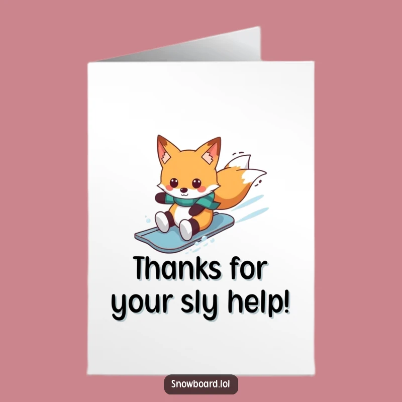 Free Printable Thank You Card: Snowboarding Fox - Funny Downloadable Winter Gift