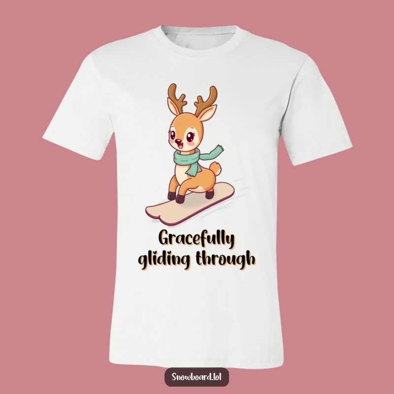 Funny Deer Snowboarding T-Shirt - Cheerful & Whimsical Winter Tee