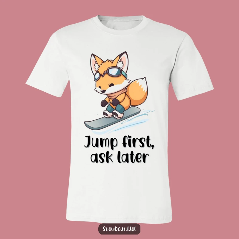 Funny Fox Cub Snowboarding Jump T-Shirt - Hilarious Winter Adventure Tee